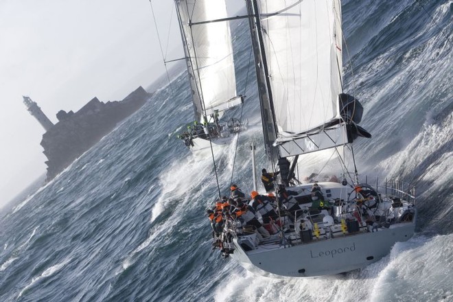 RAMBLER and ICAP LEOPARD, sailing around the Fastnet Rock - Rolex Fastnet Race 2011 ©  Rolex / Carlo Borlenghi http://www.carloborlenghi.net